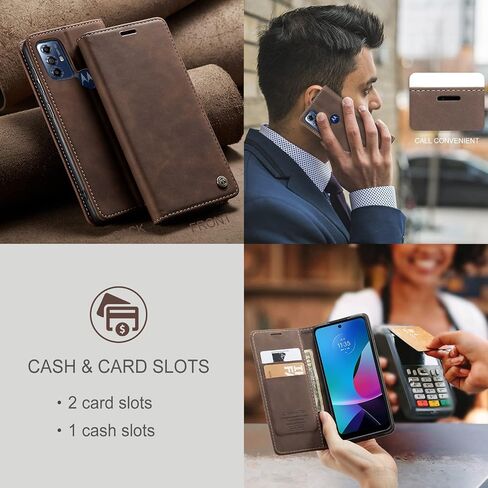 حافظة Kowauri لهاتف Moto G Play (2023)/Moto G Pure (2021)، حافظة محفظة جلدية بتصميم كلاسيكي مع فتحة بطاقة وإغلاق مغناطيسي، حافظة قابلة للطي لهاتف Motorola Moto G Pure 2021/Moto G Play 2023 (قهوة) in Saudi Arabia