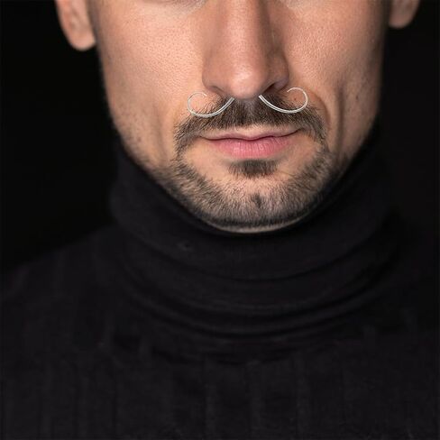 valiclud الحاجز ثقب الشارب الأنف الدائري، 2pcs شارب الحاجز الدائري ثقب المجوهرات، الفولاذ المقاوم للصدأ حلقة الأنف شماعات الغضروف القرط الأطواق للنساء الرجال 1.6x62mm in Kuwait