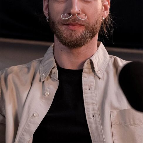 valiclud الحاجز ثقب الشارب الأنف الدائري، 2pcs شارب الحاجز الدائري ثقب المجوهرات، الفولاذ المقاوم للصدأ حلقة الأنف شماعات الغضروف القرط الأطواق للنساء الرجال 1.6x62mm in Kuwait