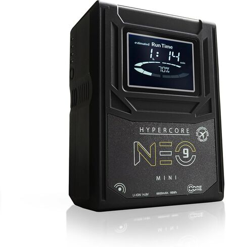 Core NEO-9AG، بطارية ميني جولد بقدرة 6600 مللي أمبير في الساعة 98 وات في الساعة 14.8 فولت مع D-TAP وUSB-A واتصالات الكاميرا وشاشة LCD ومقياس LED للكاميرا وكاميرا الفيديو والشاشة وصانع الأفلام in Kuwait