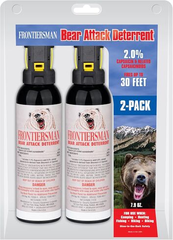 SABRE Frontiersman 7.9 fl oz. Bear Spray, Maximum Strength 2.0% Major Capsaicinoids, Powerful 30 ft. Range Bear Deterrent, Outdoor Camping & Hiking Protection, Quick Draw Holster & Multipack Options in Kuwait