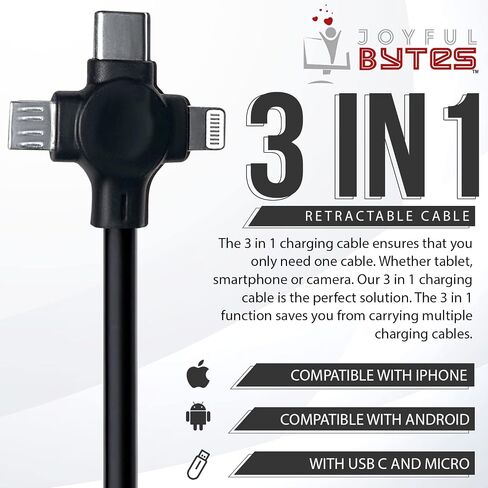 2 حزمة سلك كابل شحن ثلاثة في واحد 3 في 1 سلك قابل للسحب - كابل USB شاحن سريع متوافق / النوع C / مايكرو / متوافق مع كابل Android المتوافق مع Apple بطول 3 أقدام in Saudi Arabia