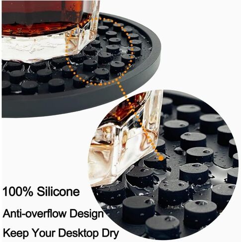 Coasters - [6 Pack] - Silicone Coasters for Drinks - Coasters with Holder, Non Slip and Non-Stick Coasters. Prevents Damage to Furniture and Tables, Suitable for Both Hot and Cold Drinks. in Saudi Arabia