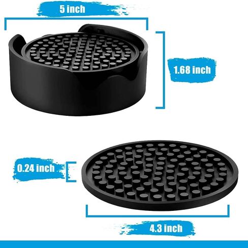 Coasters - [6 Pack] - Silicone Coasters for Drinks - Coasters with Holder, Non Slip and Non-Stick Coasters. Prevents Damage to Furniture and Tables, Suitable for Both Hot and Cold Drinks. in Saudi Arabia