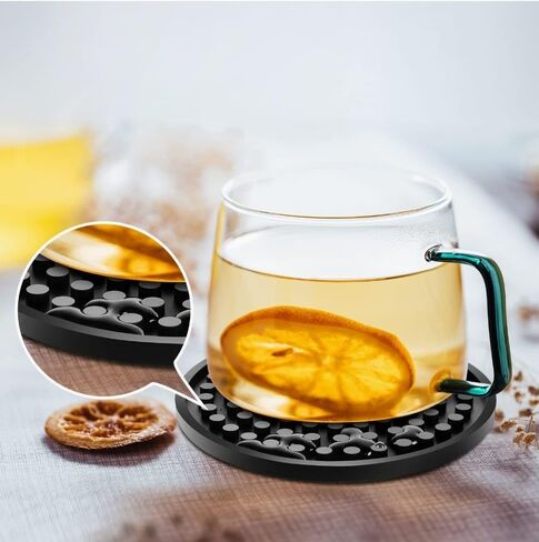 Coasters - [6 Pack] - Silicone Coasters for Drinks - Coasters with Holder, Non Slip and Non-Stick Coasters. Prevents Damage to Furniture and Tables, Suitable for Both Hot and Cold Drinks. in Saudi Arabia