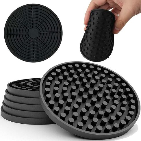Coasters - [6 Pack] - Silicone Coasters for Drinks - Coasters with Holder, Non Slip and Non-Stick Coasters. Prevents Damage to Furniture and Tables, Suitable for Both Hot and Cold Drinks. in Saudi Arabia