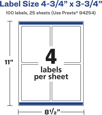 Avery Glossy White Rectangle Labels with Sure Feed, 4.75" x 3.75", 100 Glossy White Labels, Print-to-The-Edge, Permanent Label Adhesive, Laser/Inkjet Printable Labels in Saudi Arabia