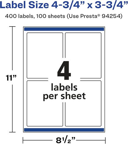 Avery Glossy White Rectangle Labels with Sure Feed, 4.75" x 3.75", 100 Glossy White Labels, Print-to-The-Edge, Permanent Label Adhesive, Laser/Inkjet Printable Labels in Saudi Arabia