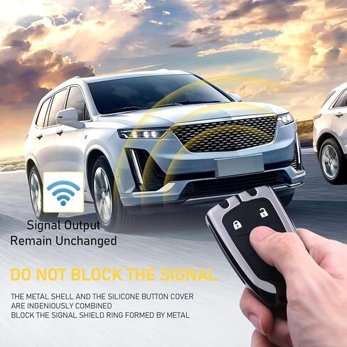 متوافق مع حافظة غطاء مفتاح كاديلاك لعام 2015-2019 كاديلاك CT4 CT5 CT6 CTS SRX XTS 2019-2023 XT4 XT5 XT6، هيكل معدني وحماية سيليكون ناعمة 5 أزرار مفتاح ذكي (رمادي) in Kuwait