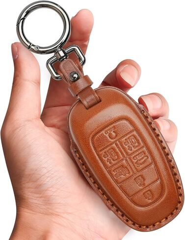 Tukellen لسيارة Hyundai Key Fob غطاء جلدي مع سلسلة مفاتيح متوافقة مع 2020 2021 Sonata، 2022 Tucson Remote Key-Brown in Kuwait