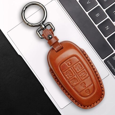 Tukellen لسيارة Hyundai Key Fob غطاء جلدي مع سلسلة مفاتيح متوافقة مع 2020 2021 Sonata، 2022 Tucson Remote Key-Brown in Kuwait