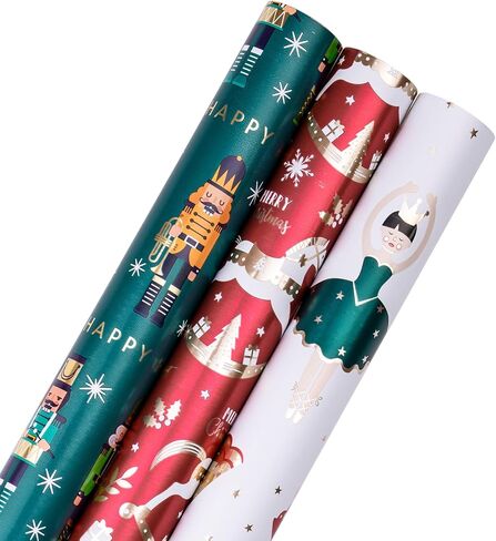 RUSPEPA Christmas Wrapping Paper Rolls - Mini Roll - 17 inches x 10 feet per Roll, Total of 3 Rolls - Black and Gold in Saudi Arabia