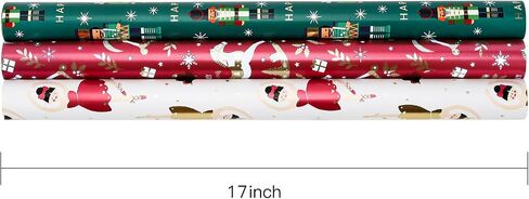 RUSPEPA Christmas Wrapping Paper Rolls - Mini Roll - 17 inches x 10 feet per Roll, Total of 3 Rolls - Black and Gold in Saudi Arabia