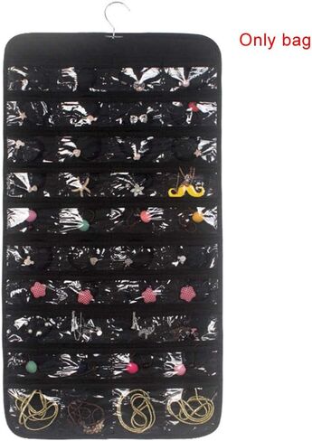 منظم مجوهرات معلق من SYCOOVEN، حقيبة تخزين سلسلة مجوهرات مزدوجة الجوانب 80 جيب، حامل منظم مجوهرات لقلادة وسوار وأقراط وسلسلة حلقات وأداة حياكة (أسود) in Kuwait