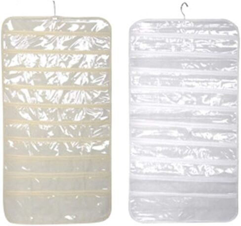 منظم مجوهرات معلق من SYCOOVEN، حقيبة تخزين سلسلة مجوهرات مزدوجة الجوانب 80 جيب، حامل منظم مجوهرات لقلادة وسوار وأقراط وسلسلة حلقات وأداة حياكة (أسود) in Kuwait