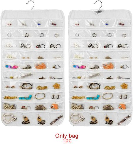 منظم مجوهرات معلق من SYCOOVEN، حقيبة تخزين سلسلة مجوهرات مزدوجة الجوانب 80 جيب، حامل منظم مجوهرات لقلادة وسوار وأقراط وسلسلة حلقات وأداة حياكة (أسود) in Kuwait