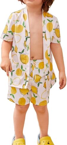 Milumia Boy's 2 Piece Lemon Open Front short sleeve shirt & short sets Beach Swimsuit in Saudi Arabia