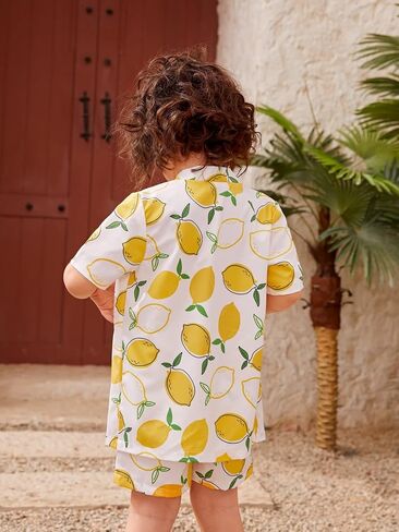 Milumia Boy's 2 Piece Lemon Open Front short sleeve shirt & short sets Beach Swimsuit in Saudi Arabia