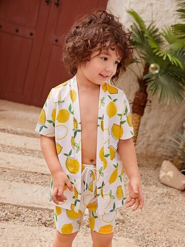 Milumia Boy's 2 Piece Lemon Open Front short sleeve shirt & short sets Beach Swimsuit in Saudi Arabia