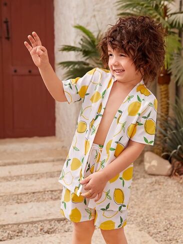 Milumia Boy's 2 Piece Lemon Open Front short sleeve shirt & short sets Beach Swimsuit in Saudi Arabia
