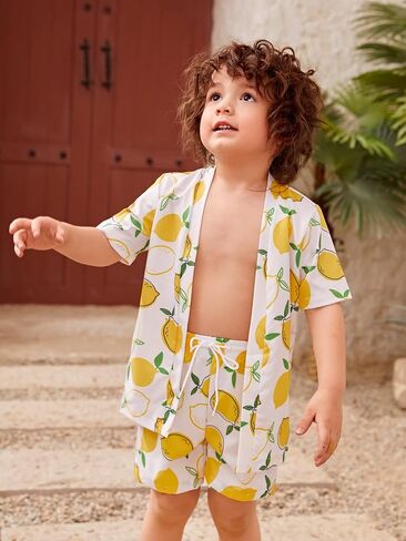 Milumia Boy's 2 Piece Lemon Open Front short sleeve shirt & short sets Beach Swimsuit in Saudi Arabia