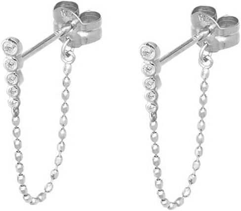 Round CZ Bezel Tassel Chain Drop Dangle Stud Earrings for Women Girls 925 Sterling Silver Crystal Minimalist Studs Tragus Hypoallergenic Pierced Ear Fashion Personlized Punk Jewelry in Saudi Arabia