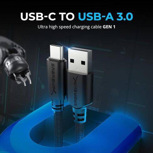 SABRENT [3-Pack 22AWG Premium 3ft USB-C to USB A 3.0 Sync and Charge Cables [Black] (CB-C3X3) in Saudi Arabia