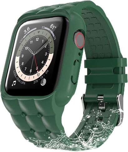 Sports Silicone Band with Bumper Case Compatible with Apple Watch Band 44mm 45mm for Women, Rugged Wrist Strap Replacement for i-Watch Bands for Women Series 9 8 7 6 5 4 SE in Kuwait