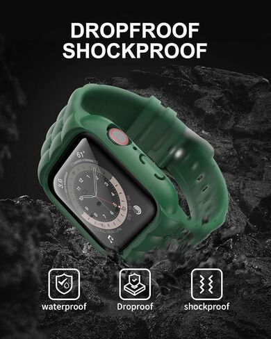 Sports Silicone Band with Bumper Case Compatible with Apple Watch Band 44mm 45mm for Women, Rugged Wrist Strap Replacement for i-Watch Bands for Women Series 9 8 7 6 5 4 SE in Kuwait
