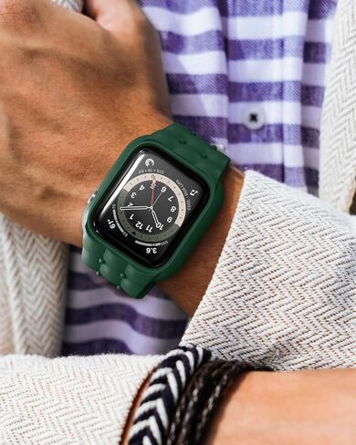 Sports Silicone Band with Bumper Case Compatible with Apple Watch Band 44mm 45mm for Women, Rugged Wrist Strap Replacement for i-Watch Bands for Women Series 9 8 7 6 5 4 SE in Kuwait