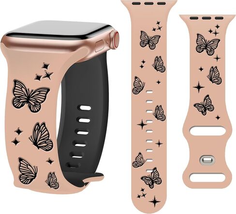 Butterfly Two-Tone Engraved Bands Compatible with Apple Watch 38mm 40mm 41mm 42mm 44mm 45mm 49mm For Girls Women, Soft Silicone Butterflies Sport Strap for iWatch Ultra Series 9 8 7 6 5 4 3 2 1 SE in Saudi Arabia