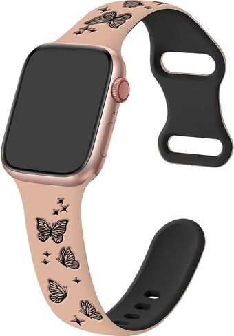 Butterfly Two-Tone Engraved Bands Compatible with Apple Watch 38mm 40mm 41mm 42mm 44mm 45mm 49mm For Girls Women, Soft Silicone Butterflies Sport Strap for iWatch Ultra Series 9 8 7 6 5 4 3 2 1 SE in Saudi Arabia