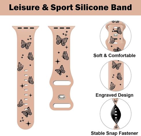 Butterfly Two-Tone Engraved Bands Compatible with Apple Watch 38mm 40mm 41mm 42mm 44mm 45mm 49mm For Girls Women, Soft Silicone Butterflies Sport Strap for iWatch Ultra Series 9 8 7 6 5 4 3 2 1 SE in Saudi Arabia