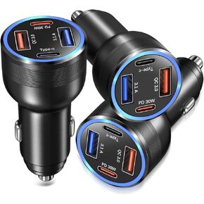 USB C Car Charger 3 Pack, Bangfun 4-Port 65W Dual 12V USB-C & USB A Car Charger Power Adapter QC+PD 3.0 Fast Charging Cigarette Lighter Plug for iPhone 15/14/13/11 Pro,Samsung S24 A15,Android(Black)