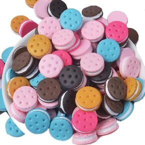 Assorted 30Pcs Cute Slime Charms Beads Cookies Donut Macaron Dessert Resin Charms Slices Flatback Buttons for Jewelry Making Handicraft Accessories Scrapbooking Phone Case Decor (binggan)
