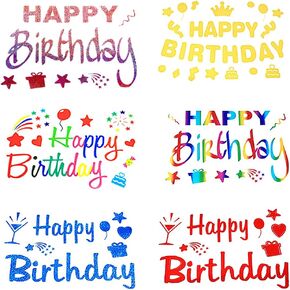 Large Happy Birthday Stickers (6 Pack), Birthday Party Present Stickers, Birthday Gift Box Decoration, Happy Birthday Stickers for Clear Balloons