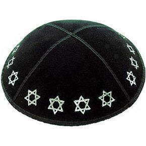 Holy Land Market Foil Embossed Suede Kippah - Stars of David