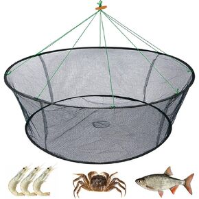 WEISGJA Portable Folded Fishing Net, Crab Net Fish Net with Fishing Rope, Hand Casting Cage Crab Net, Foldable Fishing Mesh Trap for,Minnows,Lobster,Crawfish, Shrimp etc.