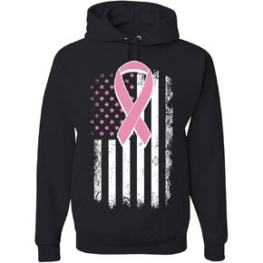 Tee Hunt Pink Ribbon Distressed Flag Hoodie Breast Cancer Awareness Sweatshirt