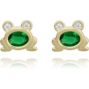 AVORA 10K Yellow Gold Simulated Emerald CZ Frog Post Earrings