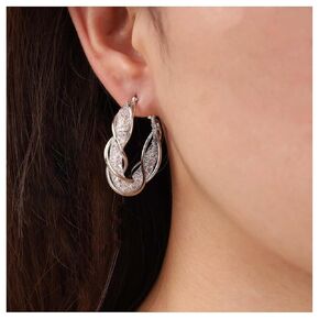 Bohemian Crystal Hollow Circle Earrings Silver Cz Filigree Hoop Earrings Mesh Twist Rope Hoop Earrings Rhinestone Twist Circle Earrings Jewelry for Women and Girls Gifts