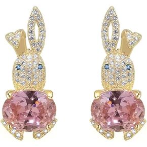 Rhinestone Rabbit Stud Earrings for Women Girls Hypoallergenic Cute Crystal Birthstone Bunny Animal Pet Cartilage Post Dainty Birthday Easter Holiday Jewelry Gifts for Daughter Niece