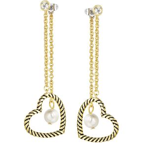 UNY Drop Dangle Earrings Designer Brand Inspired Jewelry Heart Pearl Twisted Cable Wire Christmas Gift (Gold Tone)