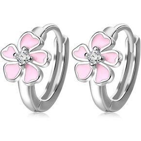 Tiny Cute Pink Flower CZ Small Hoop for Women Girls Teens Dainty Silver Plated Enamel Daisy Flowers Mini Cartilage Huggie Hoops Hypoallergenic Sleeper Hooped Fashion Jewelry Gifts Her