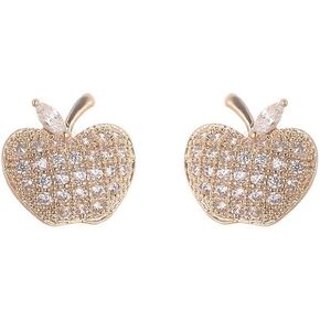 Kokoma Cubic Zirconia Cute Apple Tiny Stud Earrings for Women Girls Rhinestone Teacher Earrings Back to School Earrings Tiny Fruit Studs Teacher Gifts