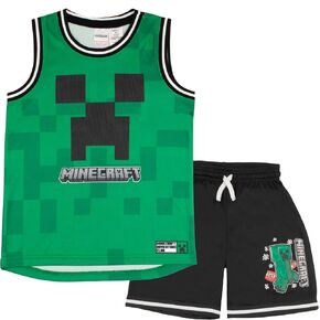 قميص وسروال قصير لكرة السلة للأولاد من Minecraft Creeper، طقم ملابس مكون من قطعتين للأطفال