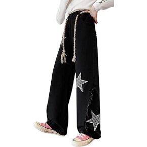 Happy Cherry Baggy Jeans for Girls Ripped Wide Leg Denim Cargo Pants Y2k Kids Cute Aesthetic Clothes Size 5-15 Years