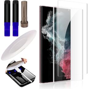 Johncase [2 Pack] Screen Protector Compatible for Samsung Galaxy S22 Ultra/ S22U [Supports Fingerprint Sensor ID] Full Coverage 3D Curved Tempered Glass Film W/UV Liquid Adhesive Light [Case Friendly]