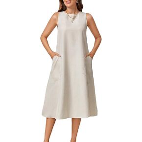 SweatyRocks Women's Round Neck Sleeveless Tank Dress Casual Loose Flared Midi Dresses with Pocket