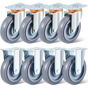 8 Pcs 5 Inch Caster Replacement Kit Non Marking Wheel Replacement Casters Heavy Duty Cart Wheels, Includes 4 Swivel Casters and 4 Rigid Casters